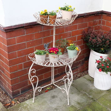 Large Distressed Vintage Stone Metal Two Tier Plant Stand 100cm