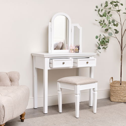 Large Dressing Table, Mirror & Stool Set - Daventry White Range