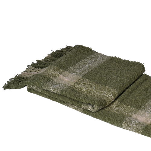 Large Forest Green & Cream Knitted Throw - 160cm x 135cm