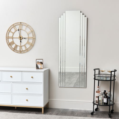 Large Frameless Art Deco Wall Mirror 52cm x 142cm