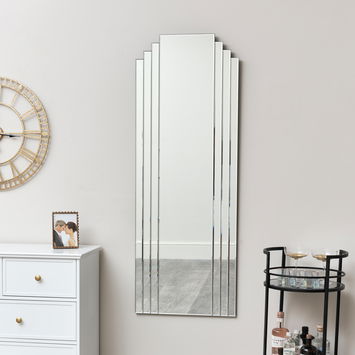 Large Frameless Art Deco Wall Mirror 52cm x 142cm