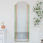 Large Frameless Pink & Green Glass Art Deco Wall Mirror 52cm x 142cm