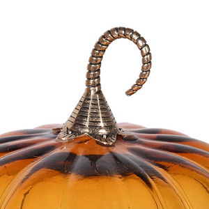 Large Glass Amber Pumpkin with Gold Stem Ornament