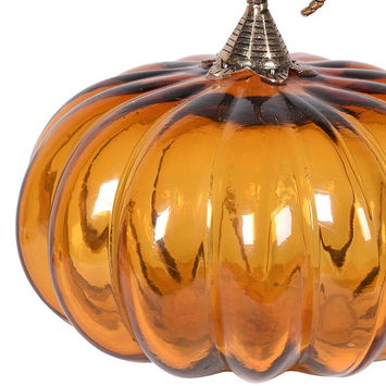 Large Glass Amber Pumpkin with Gold Stem Ornament