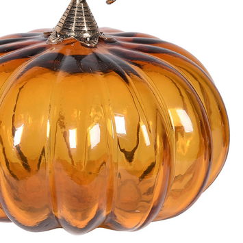 Large Glass Amber Pumpkin with Gold Stem Ornament