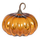 Large Glass Amber Pumpkin with Gold Stem Ornament