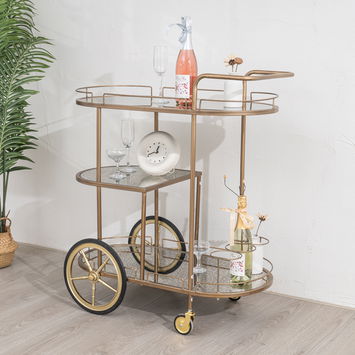 Large Gold Antique Glass Oval Drinks Trolley With Wheels