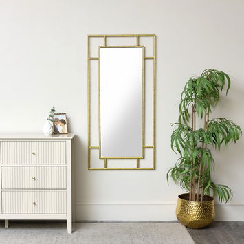 Large Gold Bamboo Framed Wall Mirror 120cm x 60cm