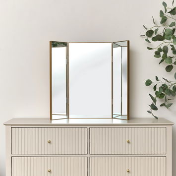 Large Gold Dressing Table Triple Mirror - 70cm x 60cm