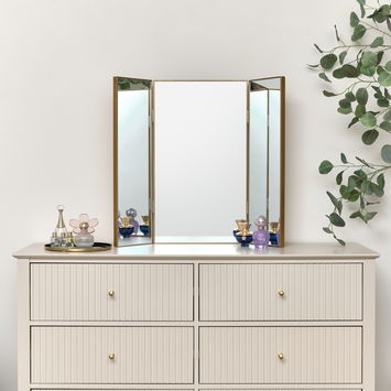 Large Gold Dressing Table Triple Mirror - 70cm x 60cm