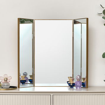 Large Gold Dressing Table Triple Mirror - 70cm x 60cm