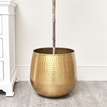 Large Gold Hammered Metal Planter 40cm x 38cm