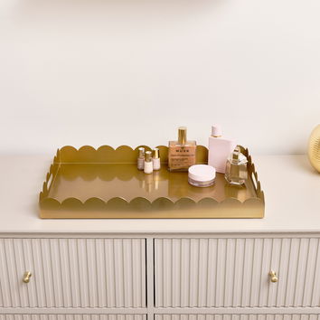 Large Gold Rectangle Scalloped Tray 