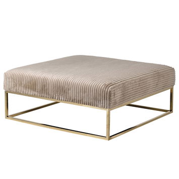 Large Gold & Taupe Ribbed Ottoman Footstool 
