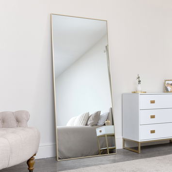 Large Gold Thin Framed Leaner Mirror 80cm x 180cm