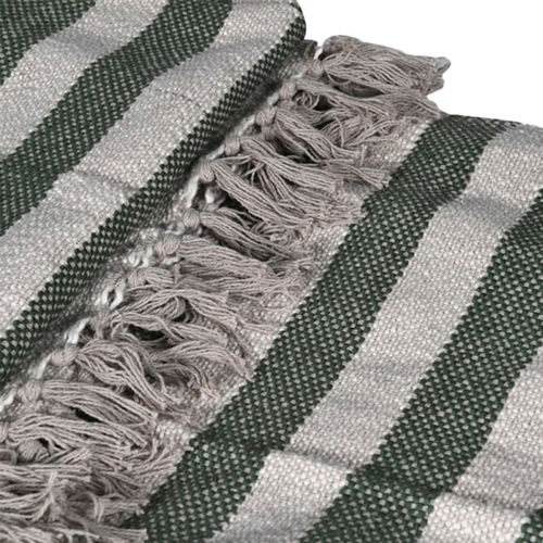 Large Green & Cream Striped Tassel Throw - 152cm x 140cm