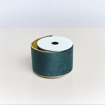 Large Green & Gold Velvet Wired Ribbon Garland - 270cm