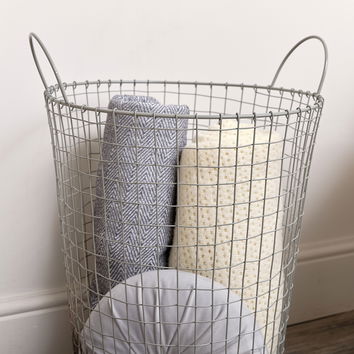 Large Grey Metal Wire Storage / Laundry Basket