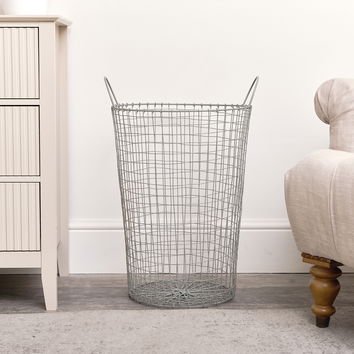 Large Grey Metal Wire Storage / Laundry Basket