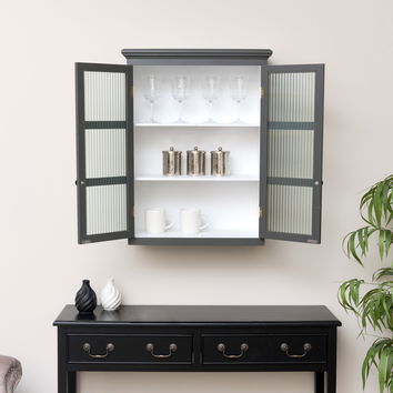 Large Grey Reeded Glass Wall Cabinet