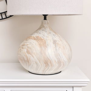 Large Marble Look Table Lamp with Linen Shade 