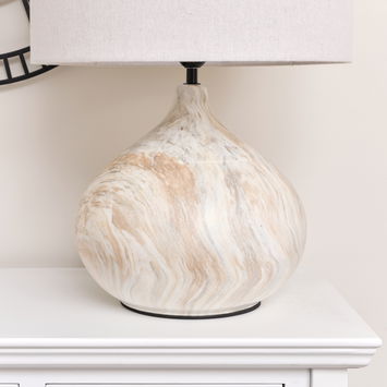 Large Marble Look Table Lamp with Linen Shade