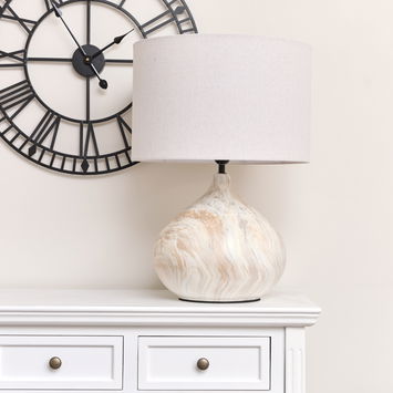 Large Marble Look Table Lamp with Linen Shade