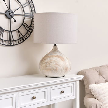 Large Marble Look Table Lamp with Linen Shade