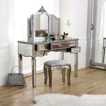 Large Mirrored Dressing Table, Mirror & Stool Set - Tiffany Range