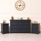 Large Navy Black 7 Drawer Chest of Drawers & Pair of Bedside Tables - Daventry Navy Black Range