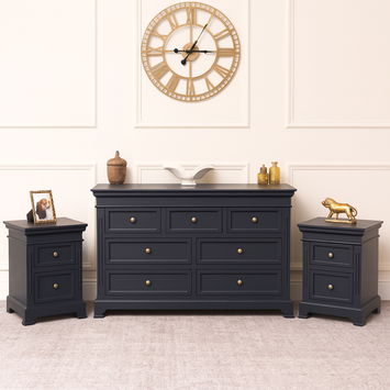 Large Navy Black 7 Drawer Chest of Drawers & Pair of Bedside Tables - Daventry Navy Black Range