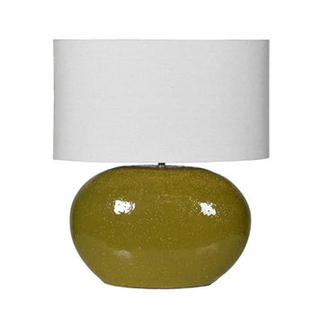 Large Olive Green Ceramic Table Lamp with White Shade