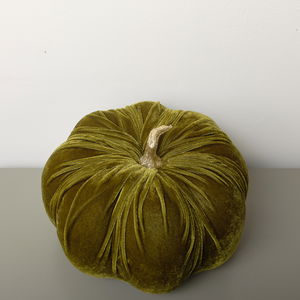 Large Olive Green & Gold Velvet Pumpkin Ornament - 25cm