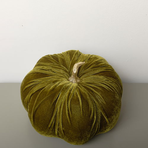 Large Olive Green & Gold Velvet Pumpkin Ornament - 25cm