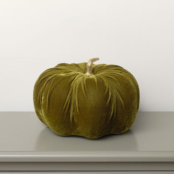 Large Olive Green & Gold Velvet Pumpkin Ornament - 25cm