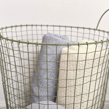 Large Olive Green Metal Wire Storage / Laundry Basket