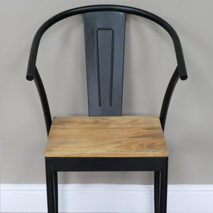 Large Open Back Black & Wooden Dining Chair