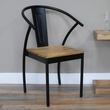 Large Open Back Black & Wooden Dining Chair