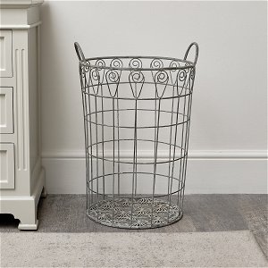 Large Ornate Rustic Grey Laundry Storage Basket - 61cm