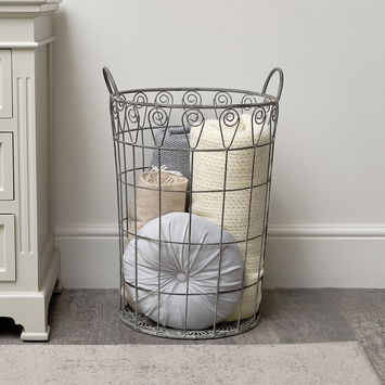 Large Ornate Rustic Grey Laundry Storage Basket - 61cm