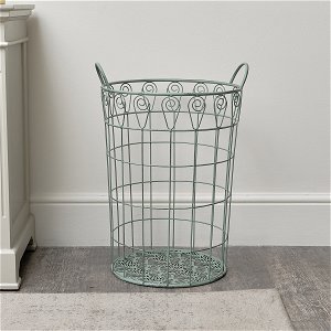 Large Ornate Rustic Sage Green Laundry Storage Basket - 61cm