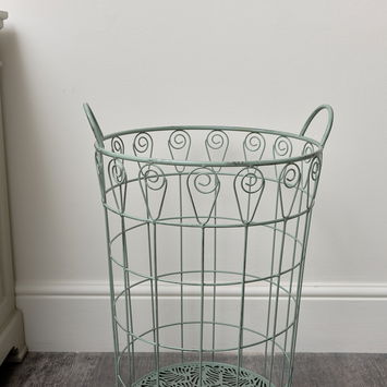 Large Ornate Rustic Sage Green Laundry Storage Basket - 61cm