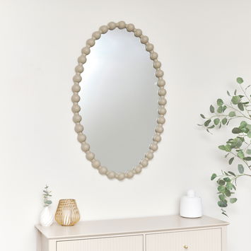 Large Oval Taupe Bobble Bobbin Wall Mirror 110cm x 70cm