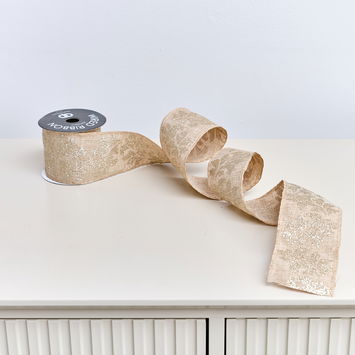 Large Pale Champagne Glittered Wired Ribbon Garland - 270cm