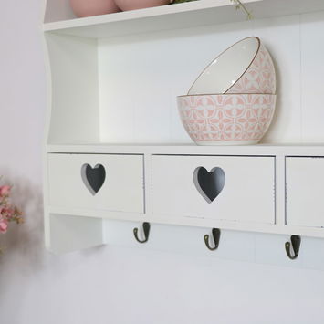 Large Pale Cream Wall Shelf with Heart Drawers