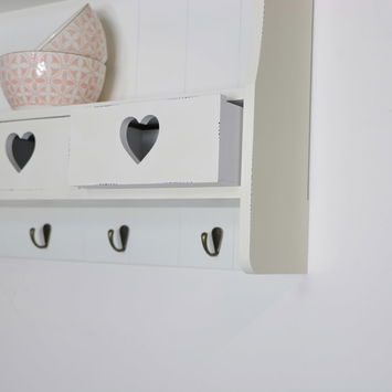 Large Pale Cream Wall Shelf with Heart Drawers