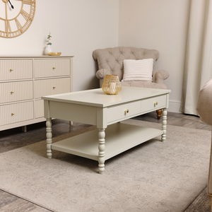 Large Pale Taupe Bobbin Bobble 2 Drawer Coffee Table