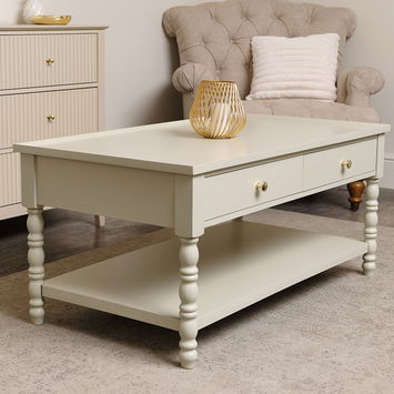 Large Pale Taupe Bobbin Bobble 2 Drawer Coffee Table