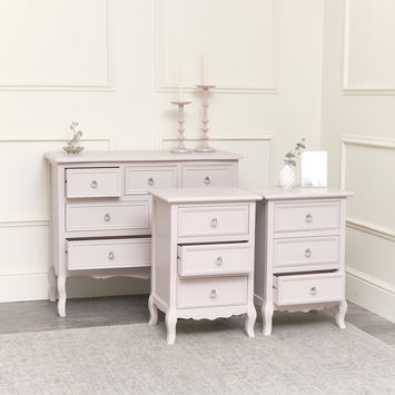 Large Pink 6 Drawer Chest of Drawers & Pair of 3 Drawer Bedsides - Victoria Pink Range