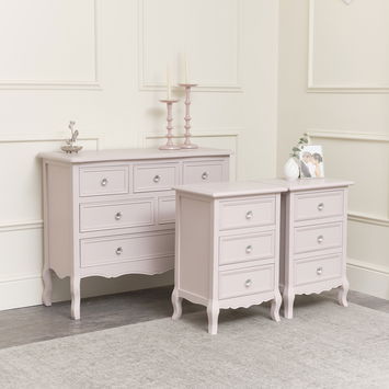 Large Pink 6 Drawer Chest of Drawers & Pair of 3 Drawer Bedsides - Victoria Pink Range